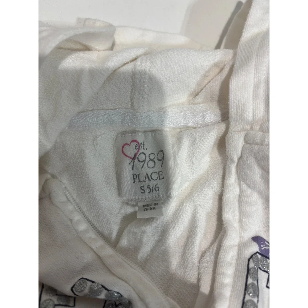 The Children's Place Hoodie Kids Size S 5/6 White Peace Floral Studded Zip Up